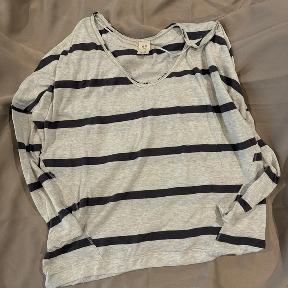 Free People Upstate Striped Long Sleeve Dolman Tee Women's Grey Black Medium - Picture 9 of 9